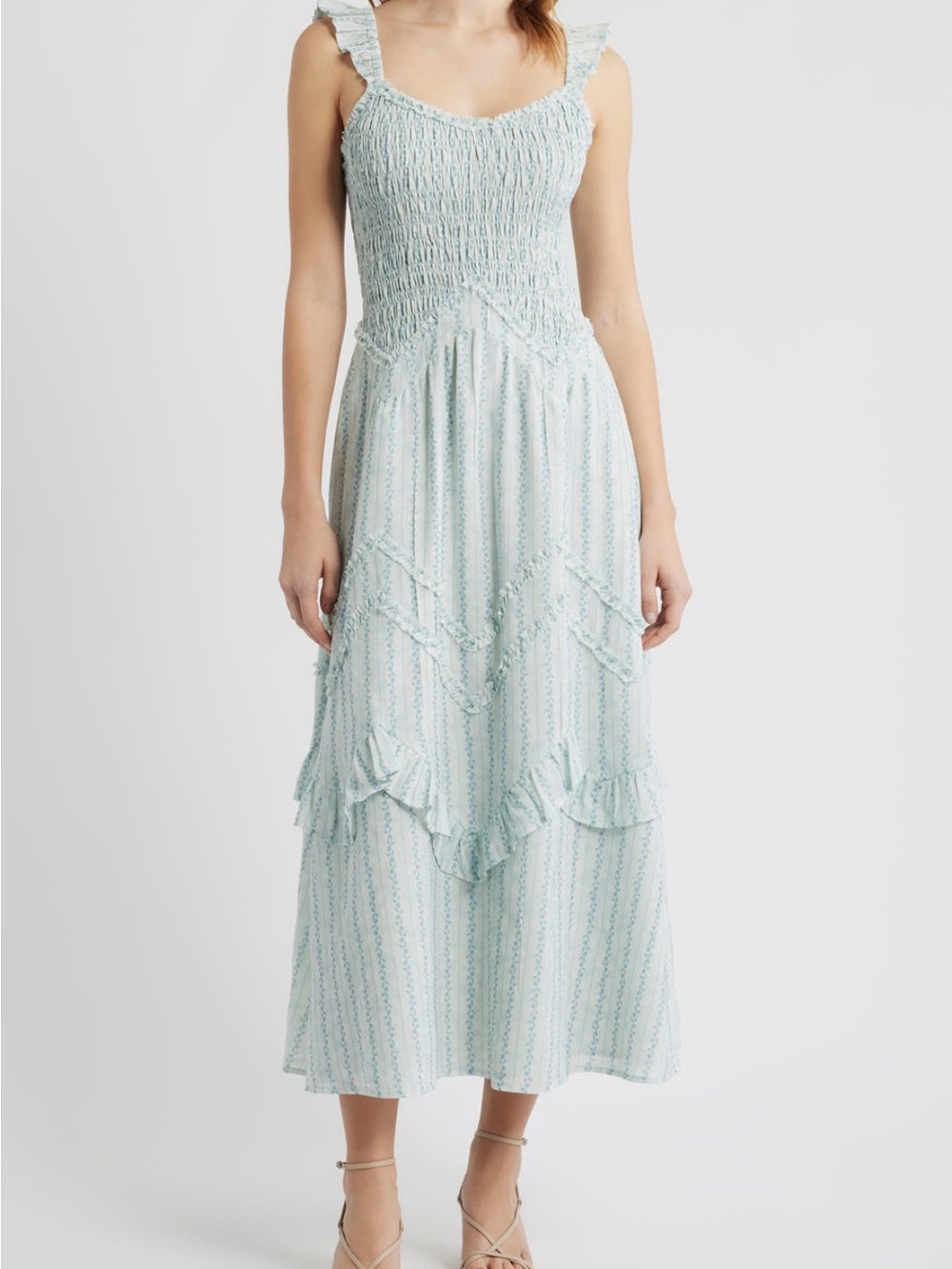NWT Moon River Smocked Ruffle Strap Midi Dress Small - Picture 3 of 16